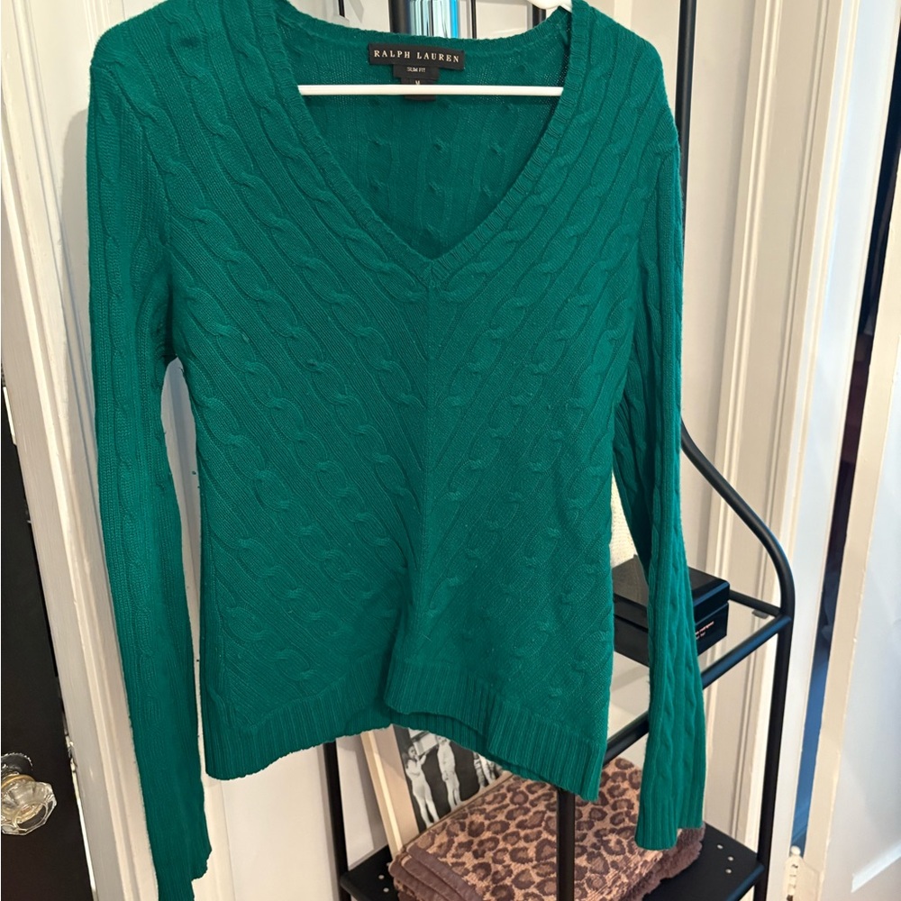 Ralph Lauren Black Label Green V-Neck Cashmere Sweater